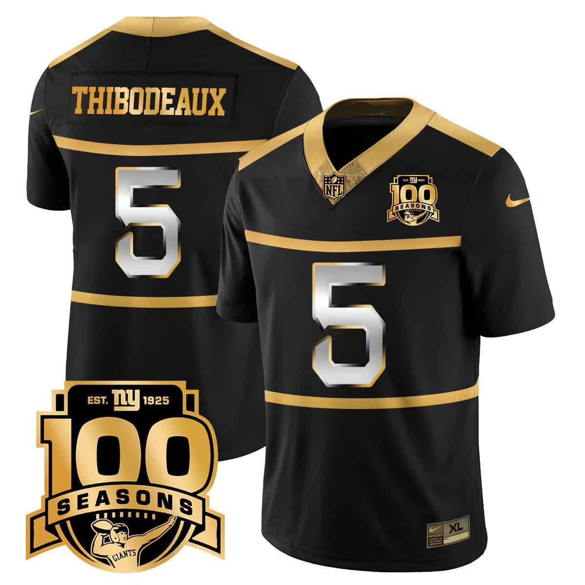 Men New York Giants #5 Thibodeaux 2024 Nike Black 100TH Season Commemorative Vapor NFL Jersey